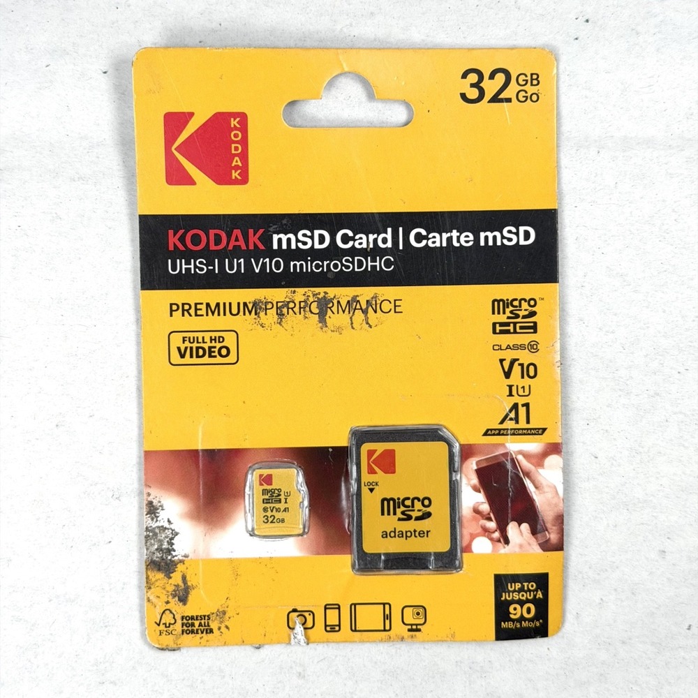 Kodak UHS I U1 V10 A1 MicroSDHC Memory Card 32GB with Adapter / SEALED